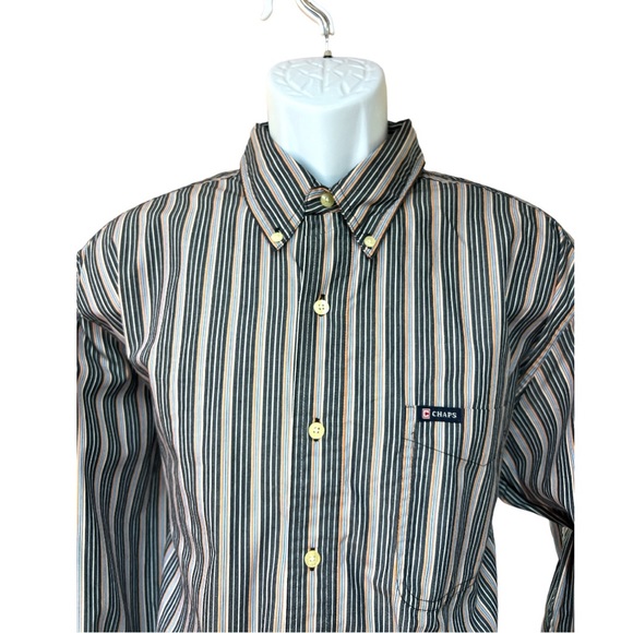 Sz Large Chaps Easy Care Striped Long Sleeve Button Down Shirt - Picture 2 of 6